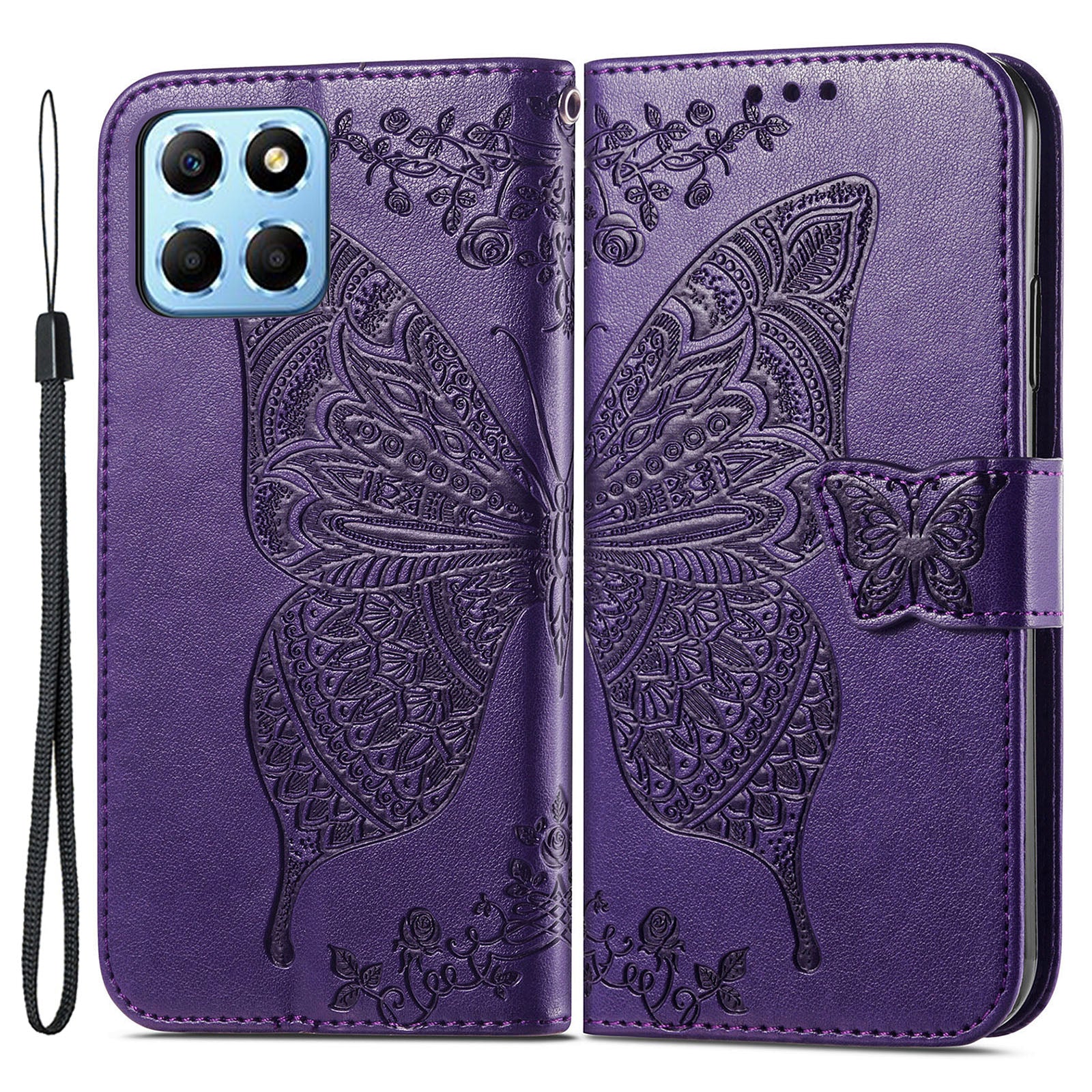 For Honor X8 5G PU Leather Protective Phone Case Imprinted Butterfly Pattern Shockproof Flip Phone Cover with Stand Wallet For Honor X8 5G PU Leather Protective Phone Case Imprinted Butterfly Pattern Shockproof Flip Phone Cover with Stand Wallet